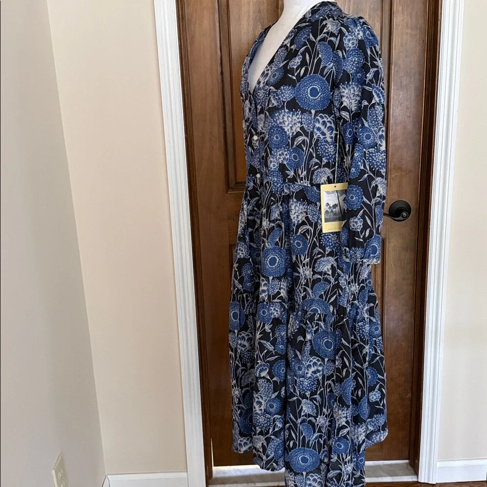Trovata Birds of Paradis Anthropologie Ainsley Coastal Blue Flor MIDI Dress NWT